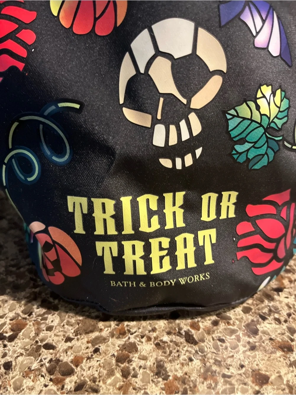 Bath & Body Works Black Halloween Tote with Multicolor Gothic Graphics